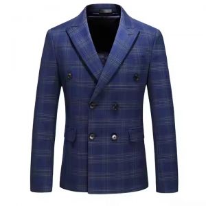 blue plaid men's wedding suit